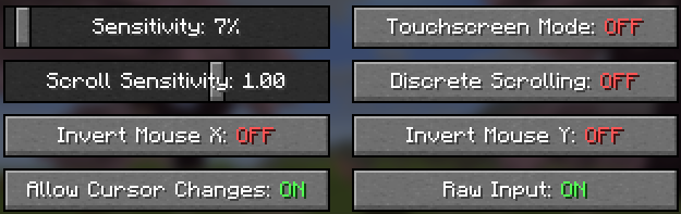 The mouse settings screen while it's on