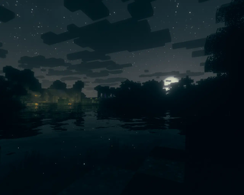 Players house at night with moon setting