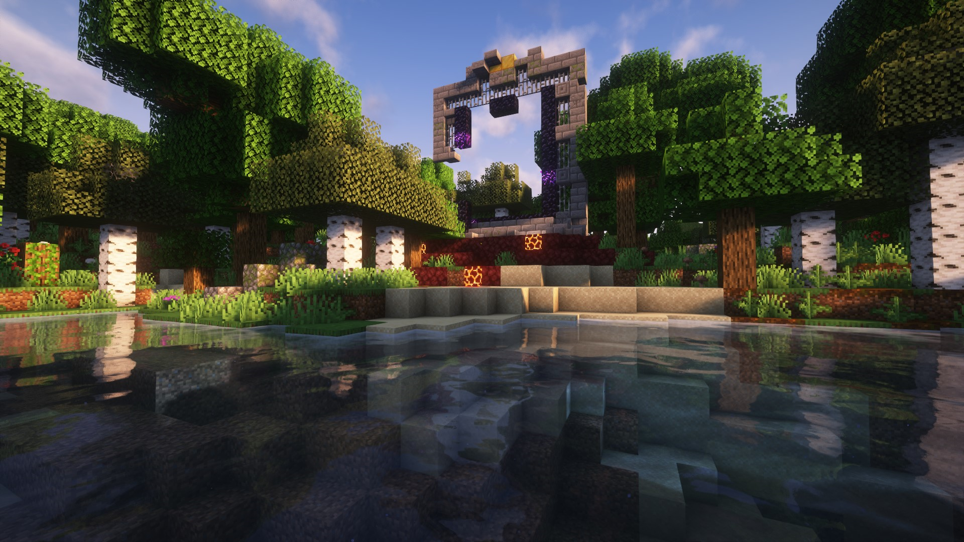 A ruined portal sits in the forest