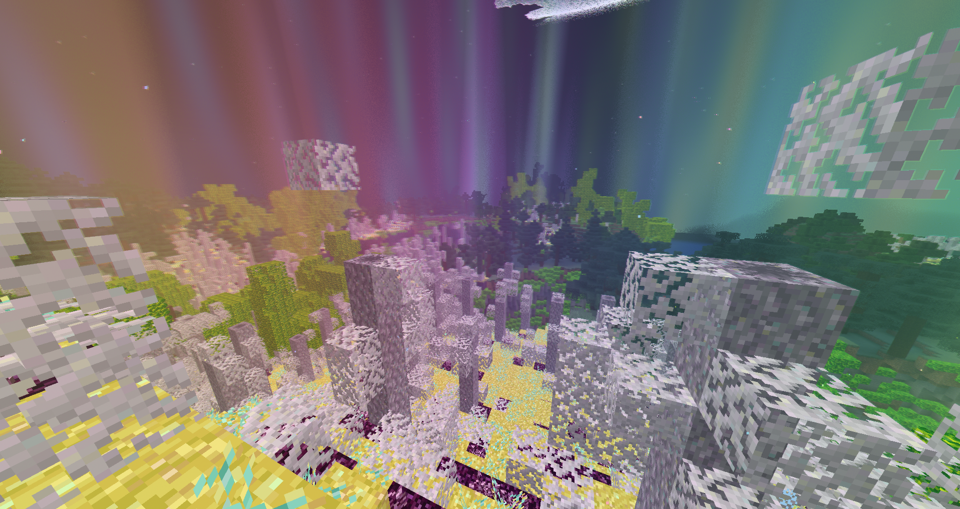 The land has been Starbleached. The grass is a glorious sickly yellow, and the trees are a bleached pink.