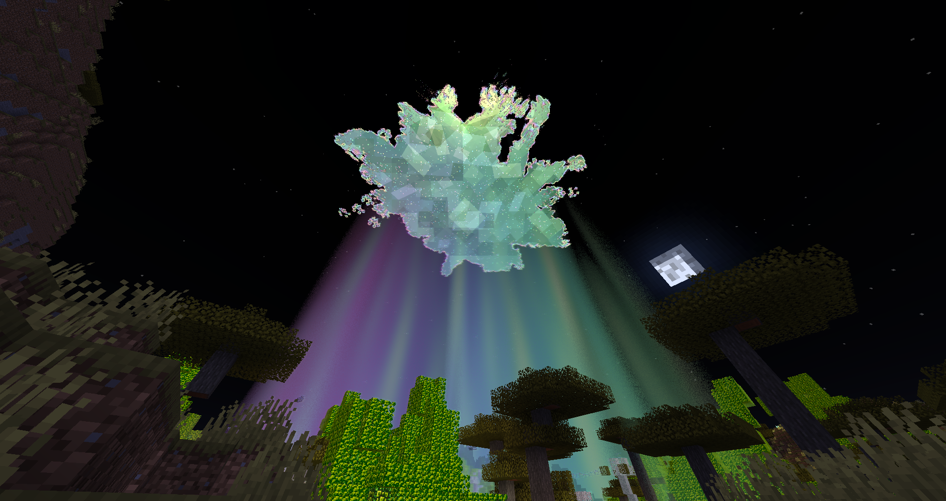There is a hole in the Sky. Beyond it are Stars, below it is a Rainbow Hue.