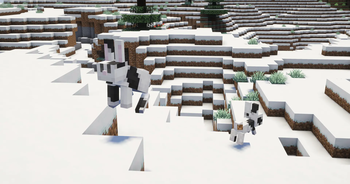 Splotched rabbits in a snowy biome.