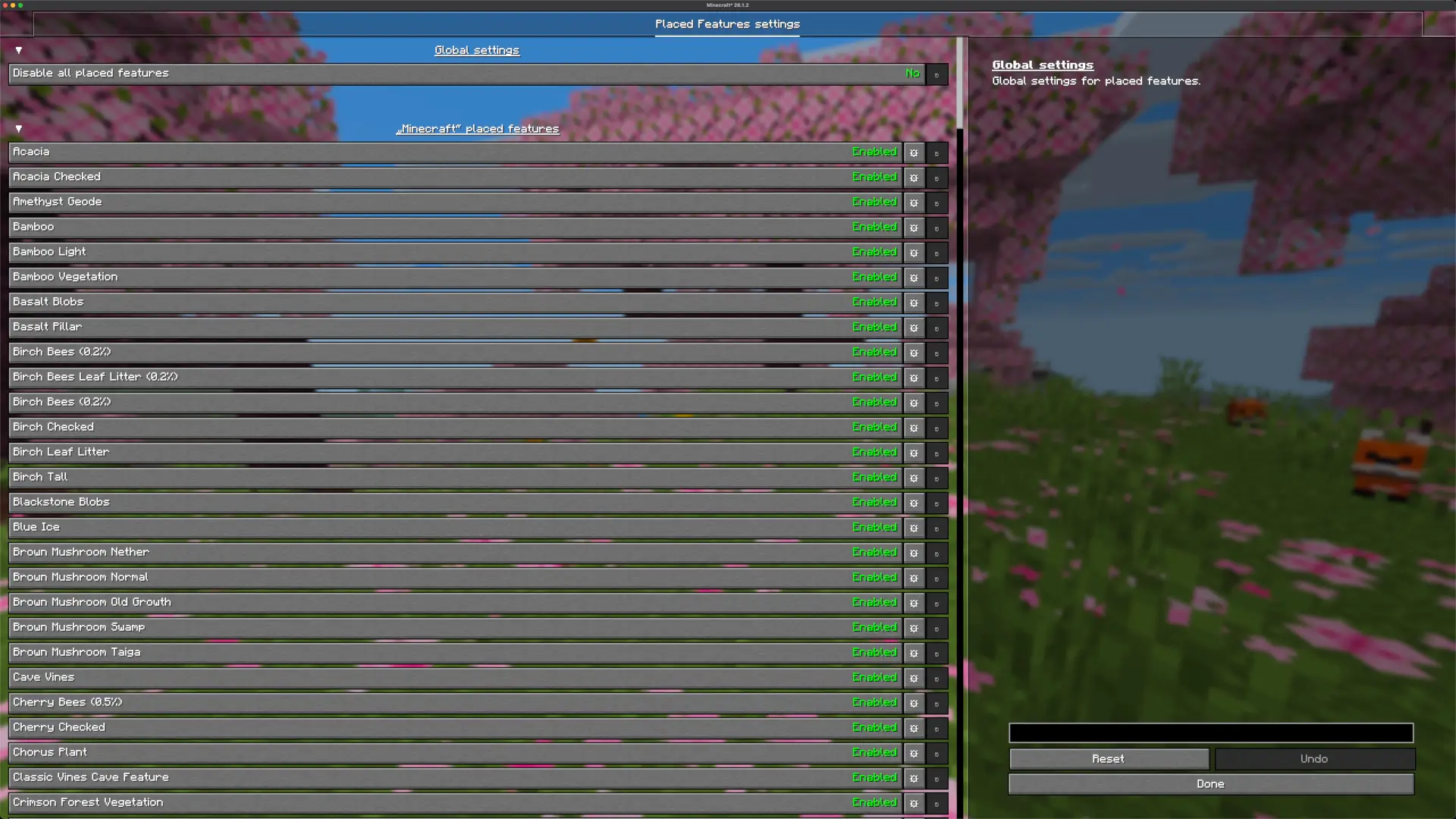 Configure specific placed feature, disable it, add or remove bio