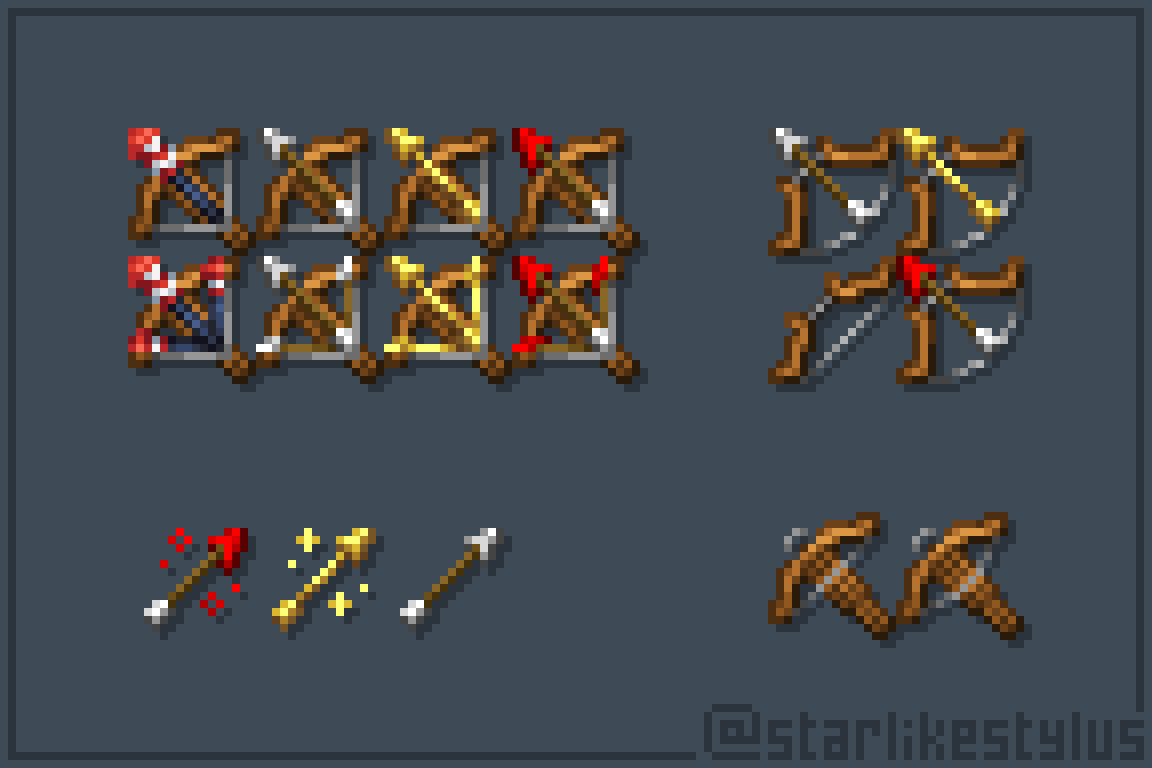 A showcase of the new bow, crossbow and arrow textures/edits.