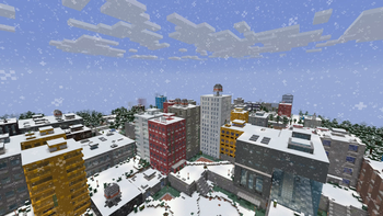 Snowy City With New Building Designs