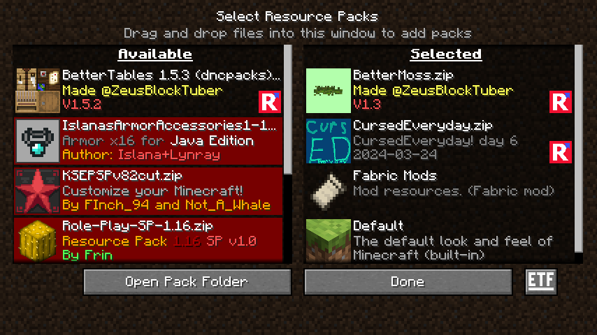Supported packs