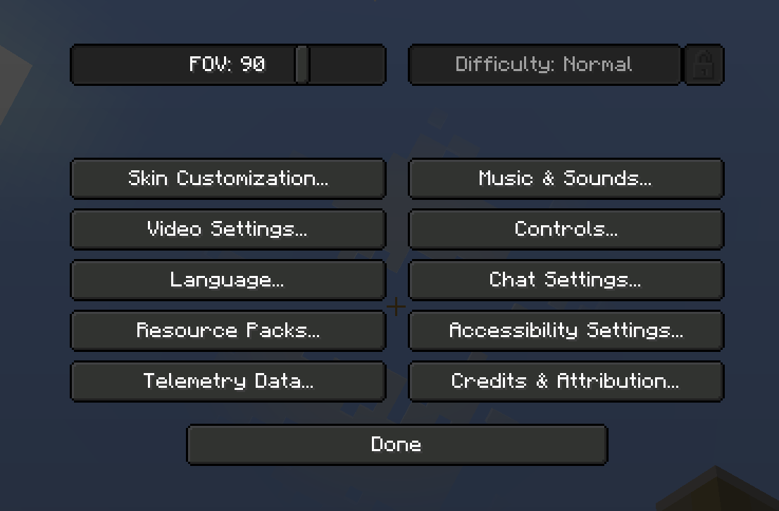 settings menu