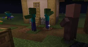the sculputure of zombies and villager