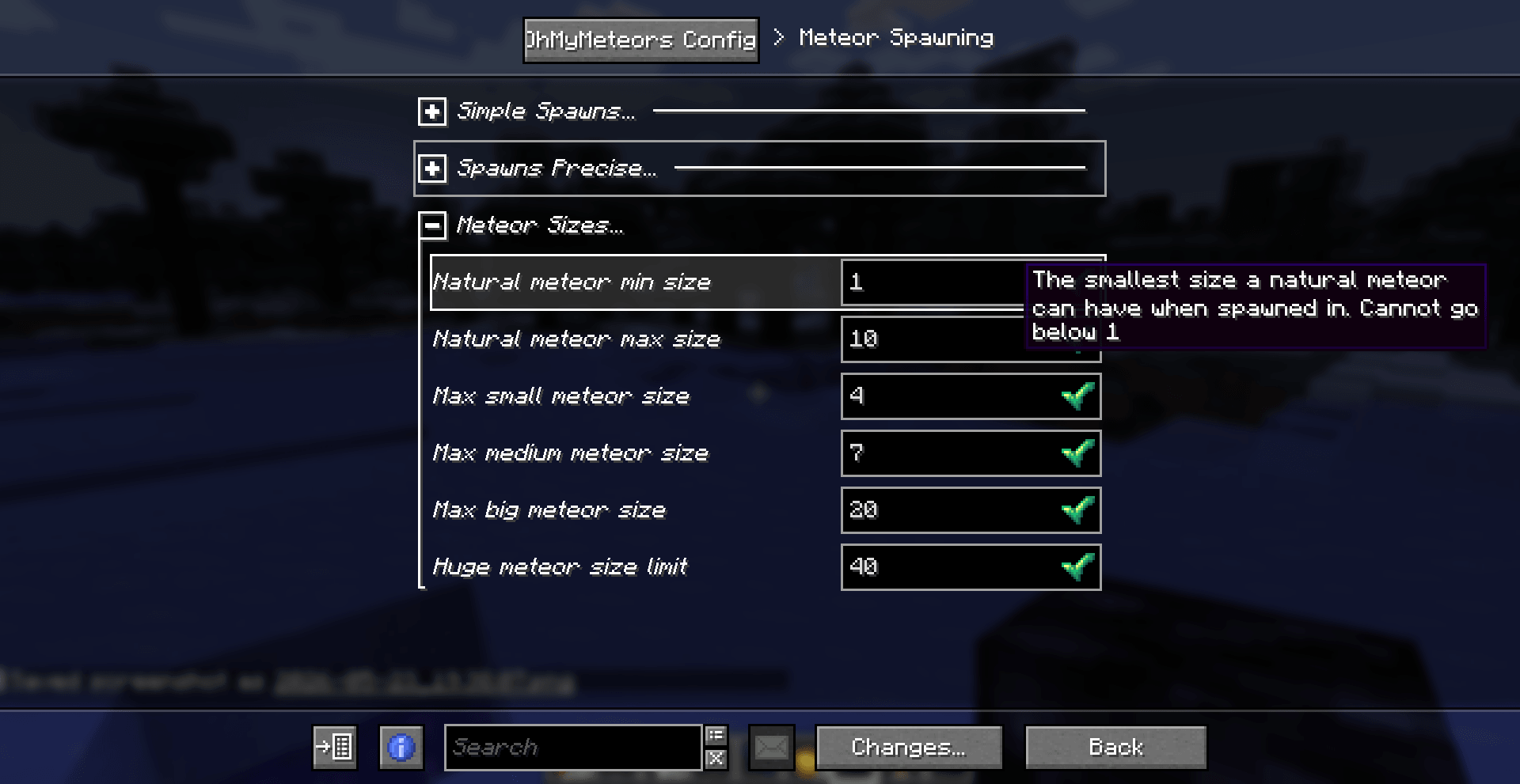 Config menu screen