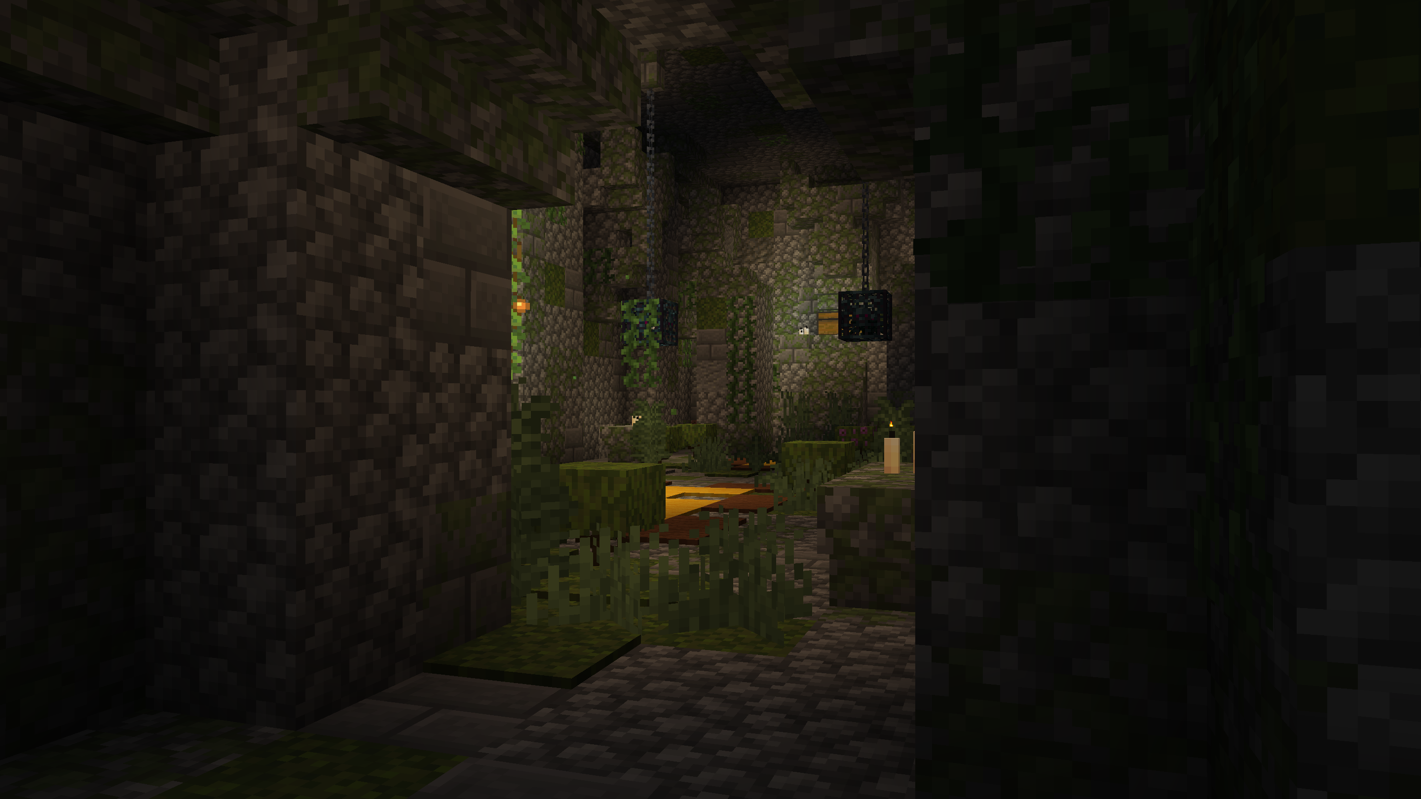 A room in an overgrown dungeon