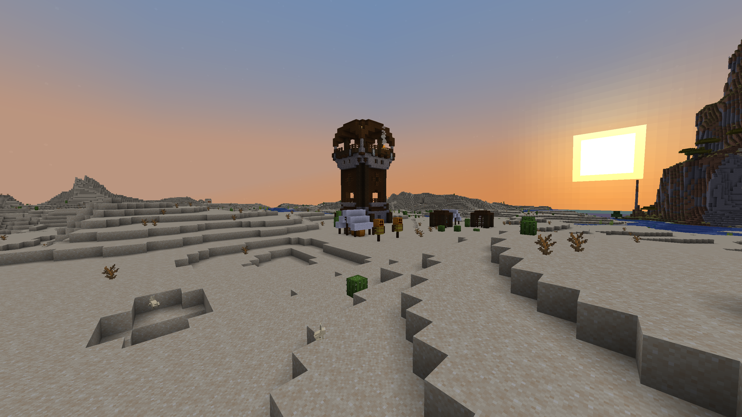 A refreshed Pillager Outpost in a desert
