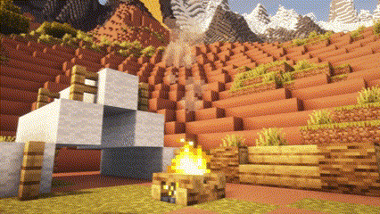 A Player using a campfire to launch into the air