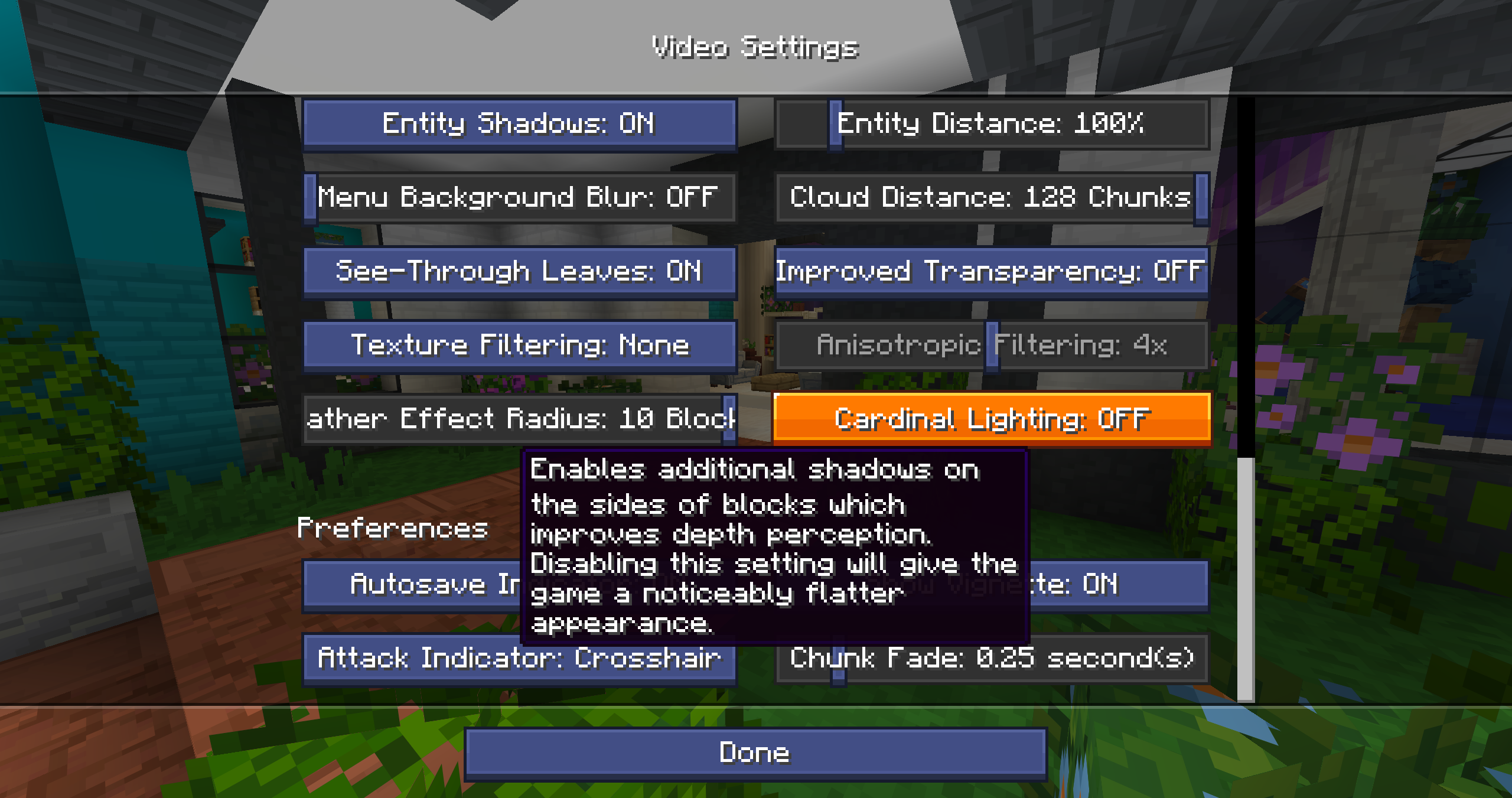 A screenshot showing the settings menu with Sodium