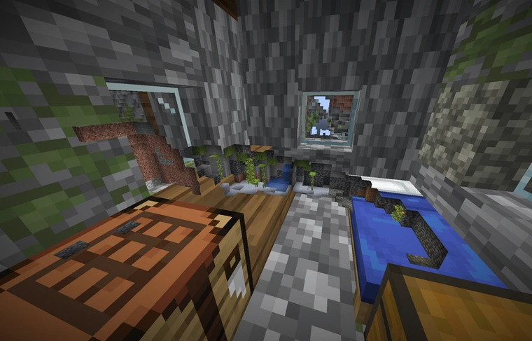 A village house at 10x size, accidentally placed into caves