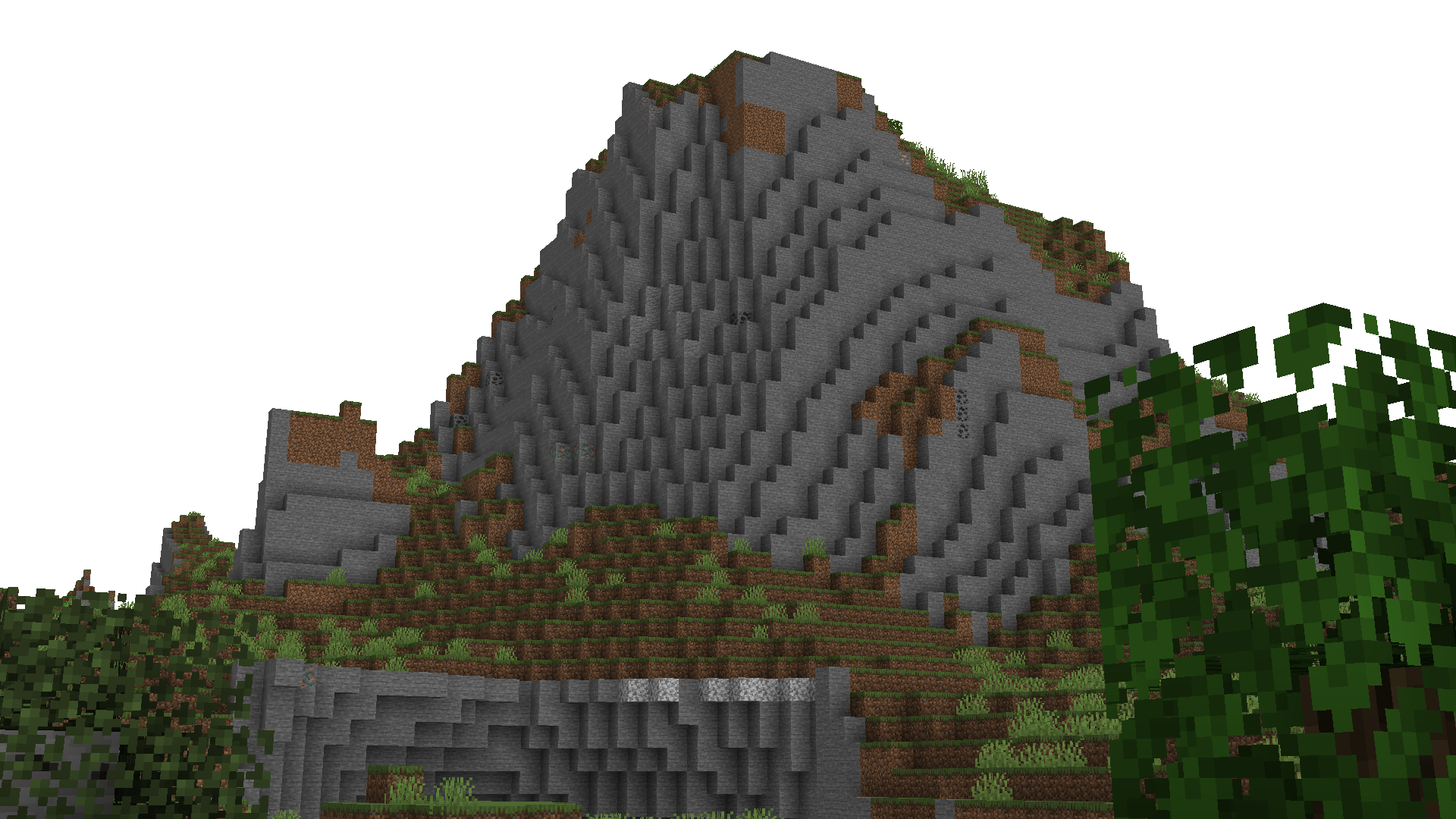 An animated image using a big hill to showcase the difference between Vanilla & Cliff Face. Vanilla's is mostly brown, made out of dirt, whereas Cliff Face's is stone and more barren