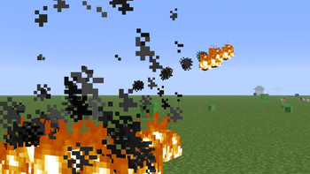 A bunch of snowballs being shot through fire