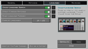 Menu Languages Tab