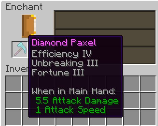 Enchanted in enchantment table with pickaxe enchants