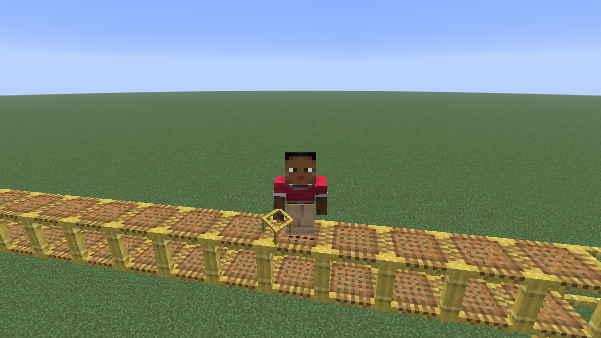 Player crouching on the top of horizontal scaffolding