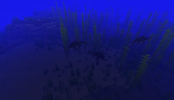 Pack of Metriorhynchus swimming between kelps