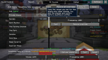 Copy the sound config from one island onto the other islands