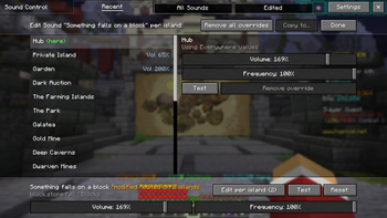 Edit the sound volume per Hypixel SkyBlock island