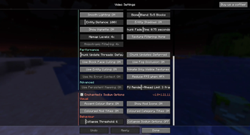 Video Settings Screen (scrolled down)
