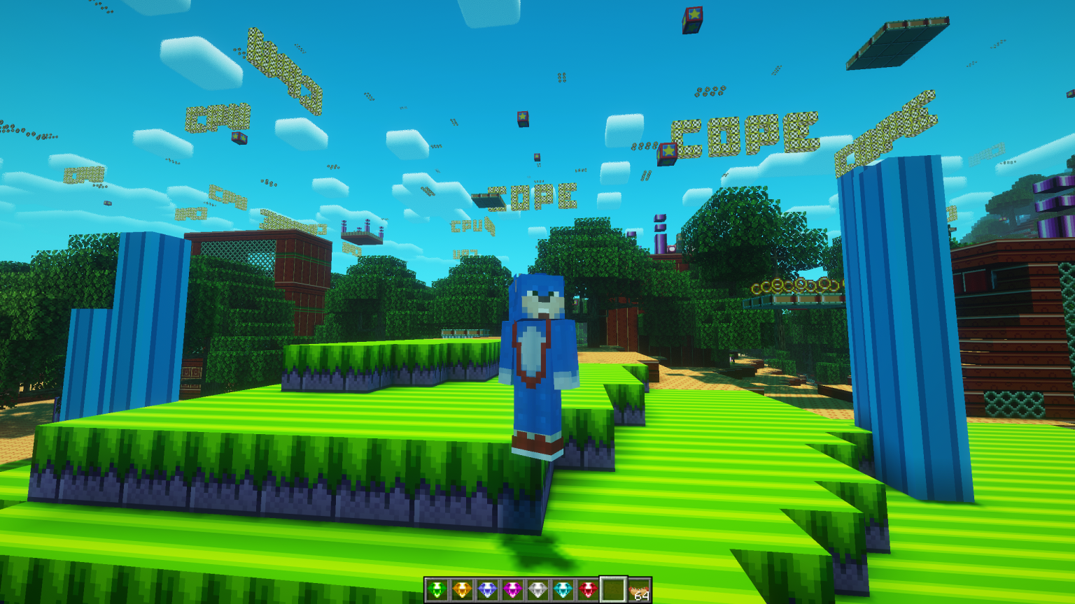 Sonic standing in Marble Hills with Springyard Zone Trees Behind