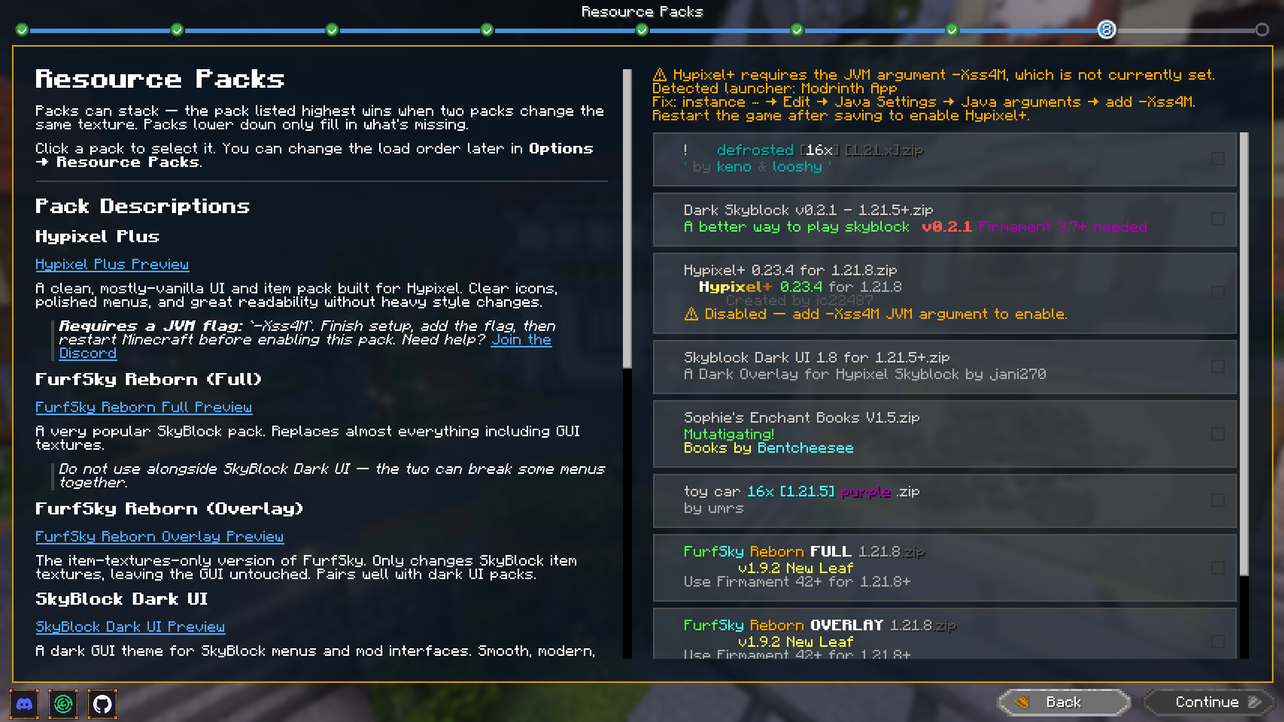 Wizard resource pack selection page