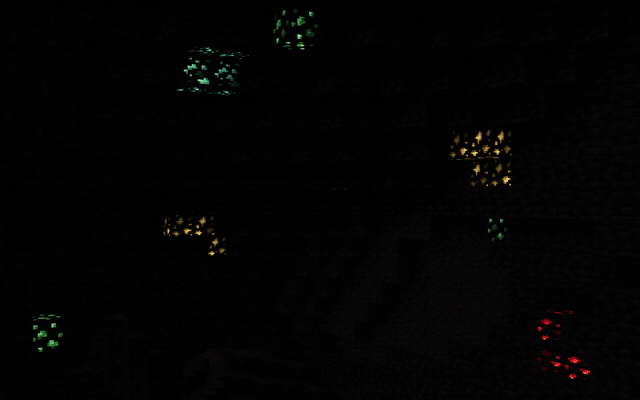 Ore animation in a dark cave