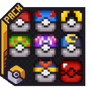 Cobblemon pokeballs lined up in a grid showing 8 of them but retextured to be square and front facing