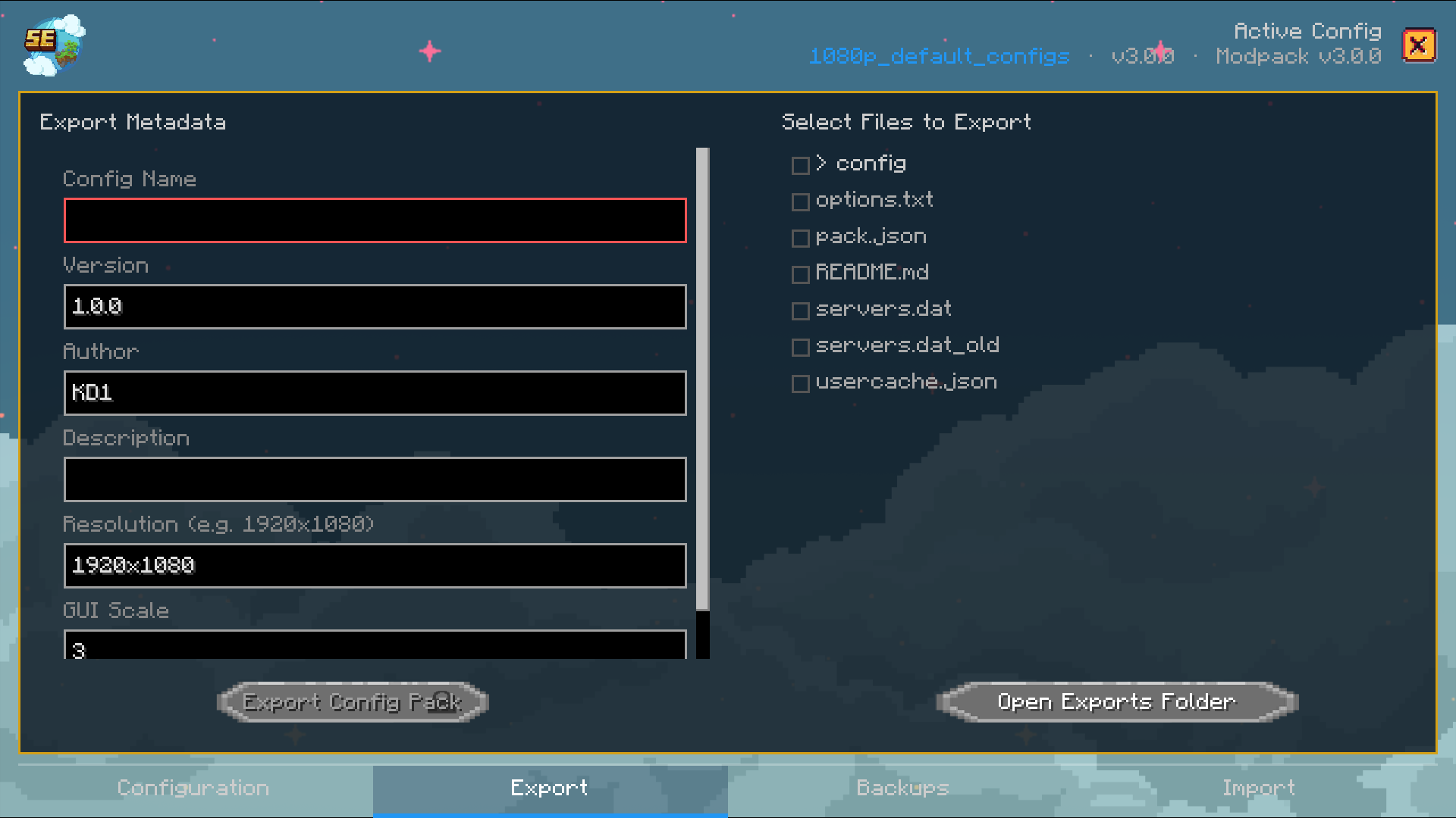 Export Screen