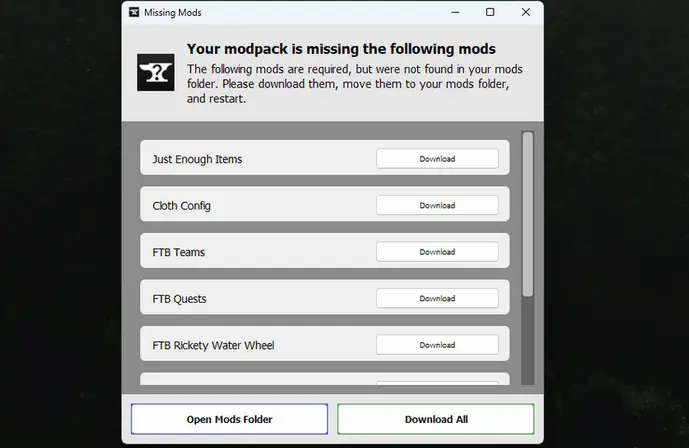 missing mods window