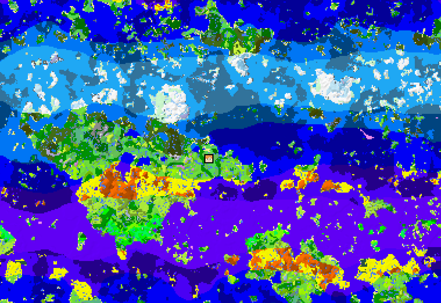 Map demonstrating compatibility with Continents, showing continents and islands generated with Northbound's climate zones