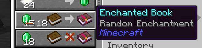 A villager trade for an enchanted book with tooltip "Random Enchantment"