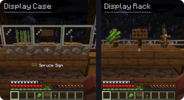 3 Display cases and 3 display racks, showing the items contained being rendered differently