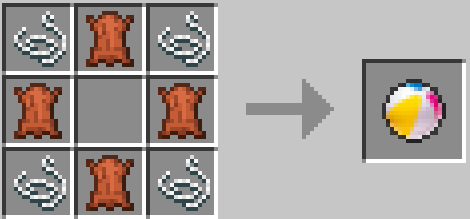 Beach ball crafting recipe; string in corners, leather between string, empty middle.