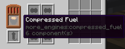 Compressed fuel, a black lava bucket looking item, being in the fuel slot of an airplane