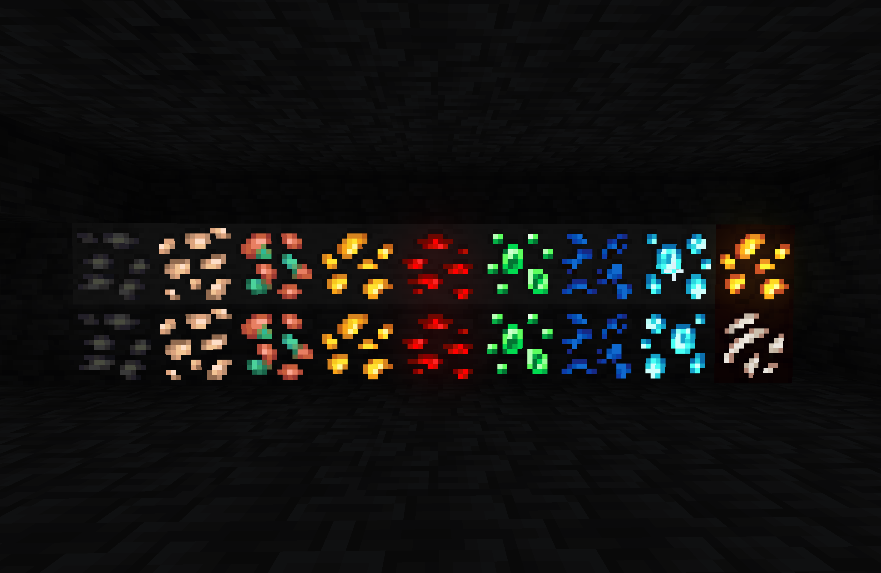 All of the retexured ores glowing inside of a cave