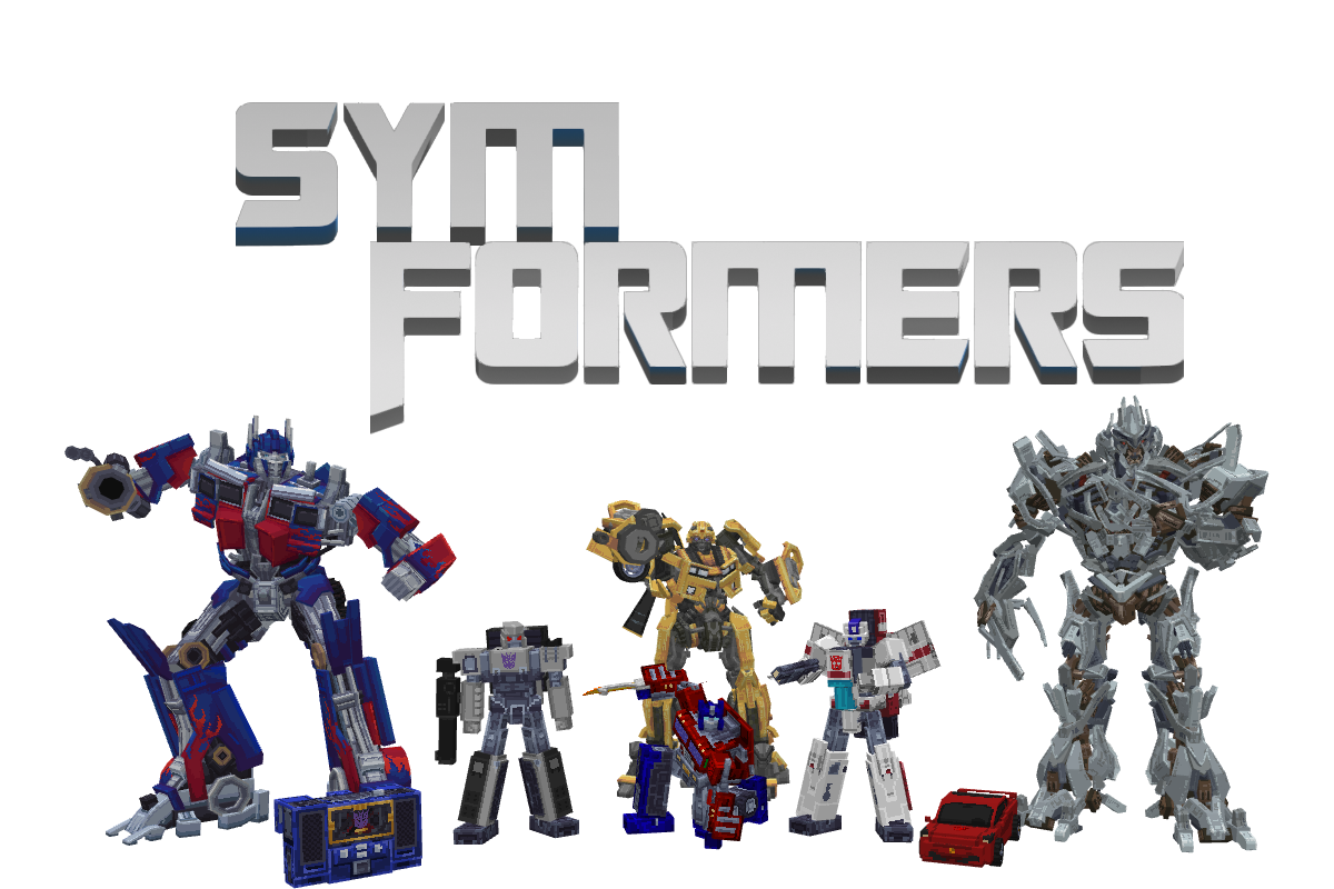 Poster for the SymFormers Mod that showcases all the Transformers currently in the Mod