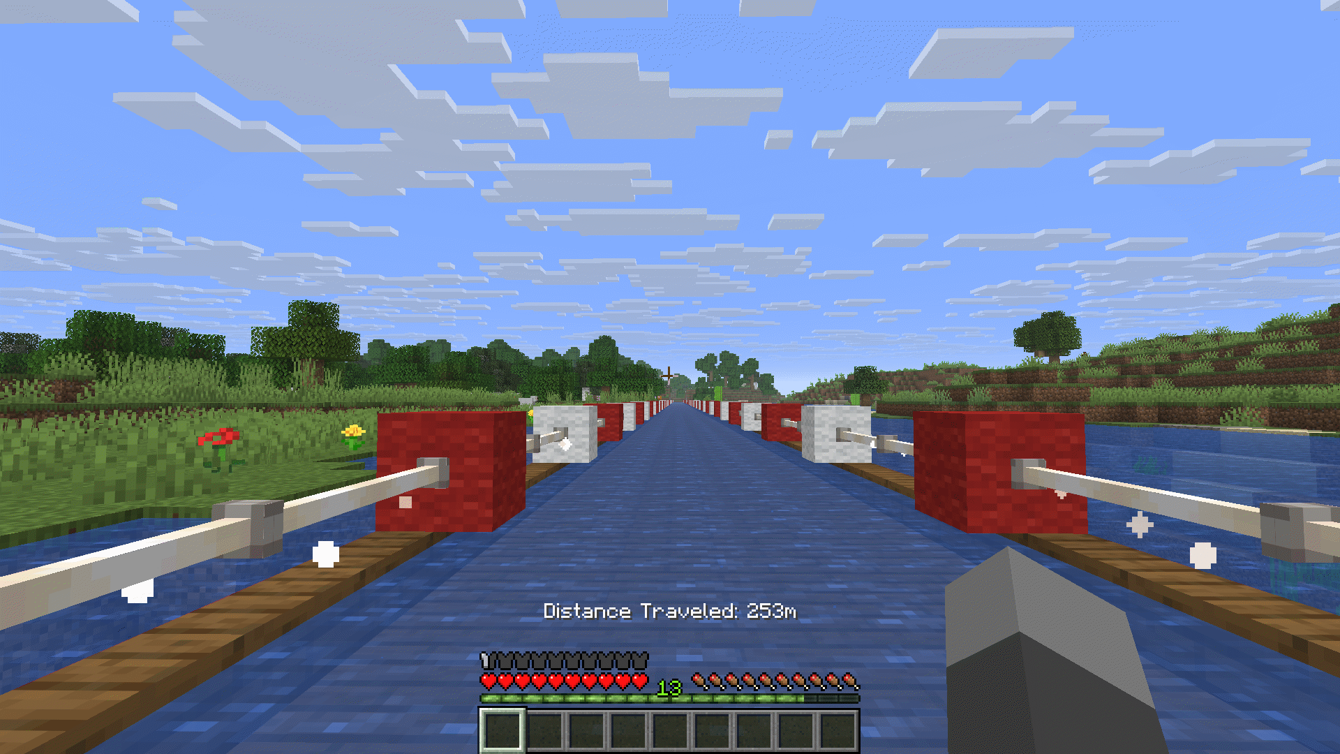 The distance traveled message on landing