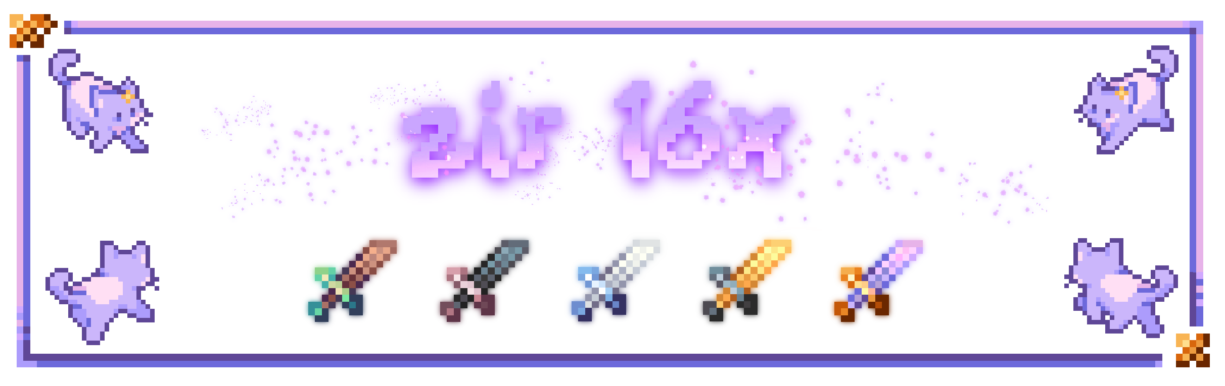 The text "zir16x" above a series of minecraft sword textures.