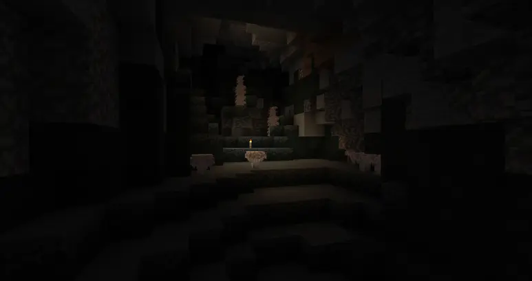 a dark cave with large mushrooms and fungal like vines