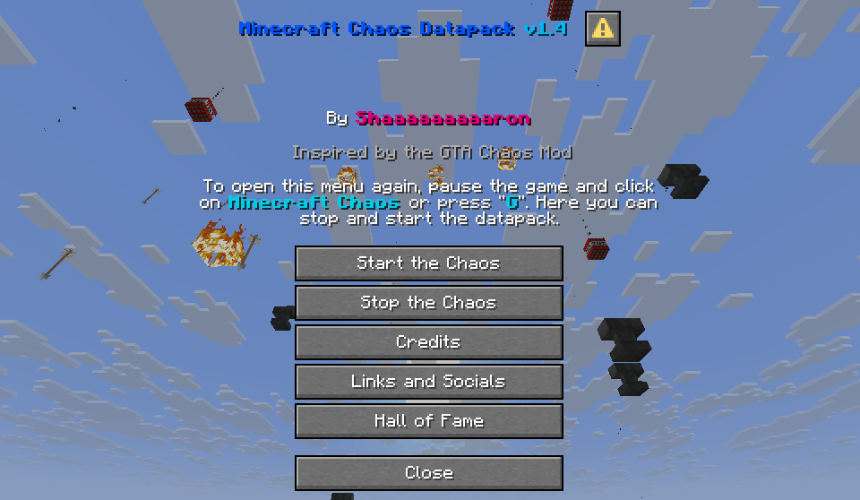 Minecraft Chaos Datapack Main Menu
