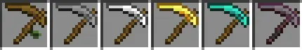 All the tiers of scythes in the mod: wooden, stone, iron, gold, diamond and netherite