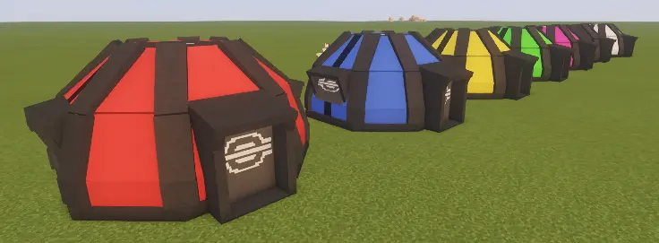 7 Tents of colors Red, Blue, Yellow, Green, Pink, Black, and White
