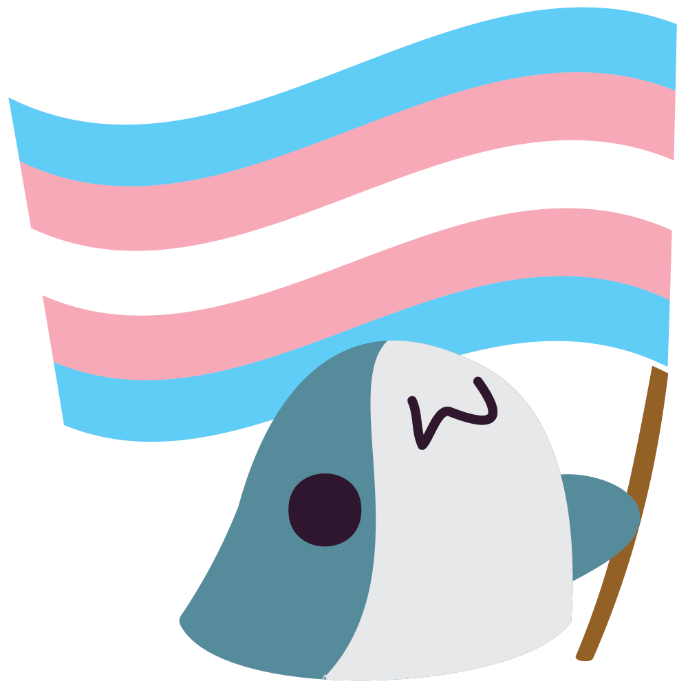 BlobHaj_Transgender emoji from https://heatherhorns.com/emoji. It shows a blobby blåhaj waving a trans pride flag. The emoji set is licensed under the Creative Commons BY-SA 4.0 License.