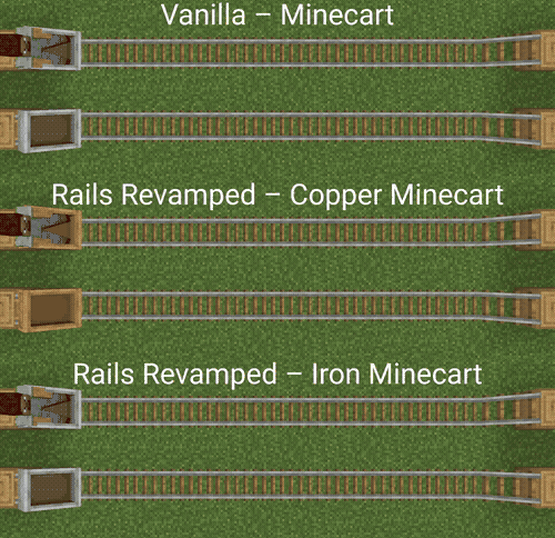 Vanilla Minecarts are unstable (as explained below); in Rails Revamped, Copper MInecarts are unstable but Iron Minecarts are stable.