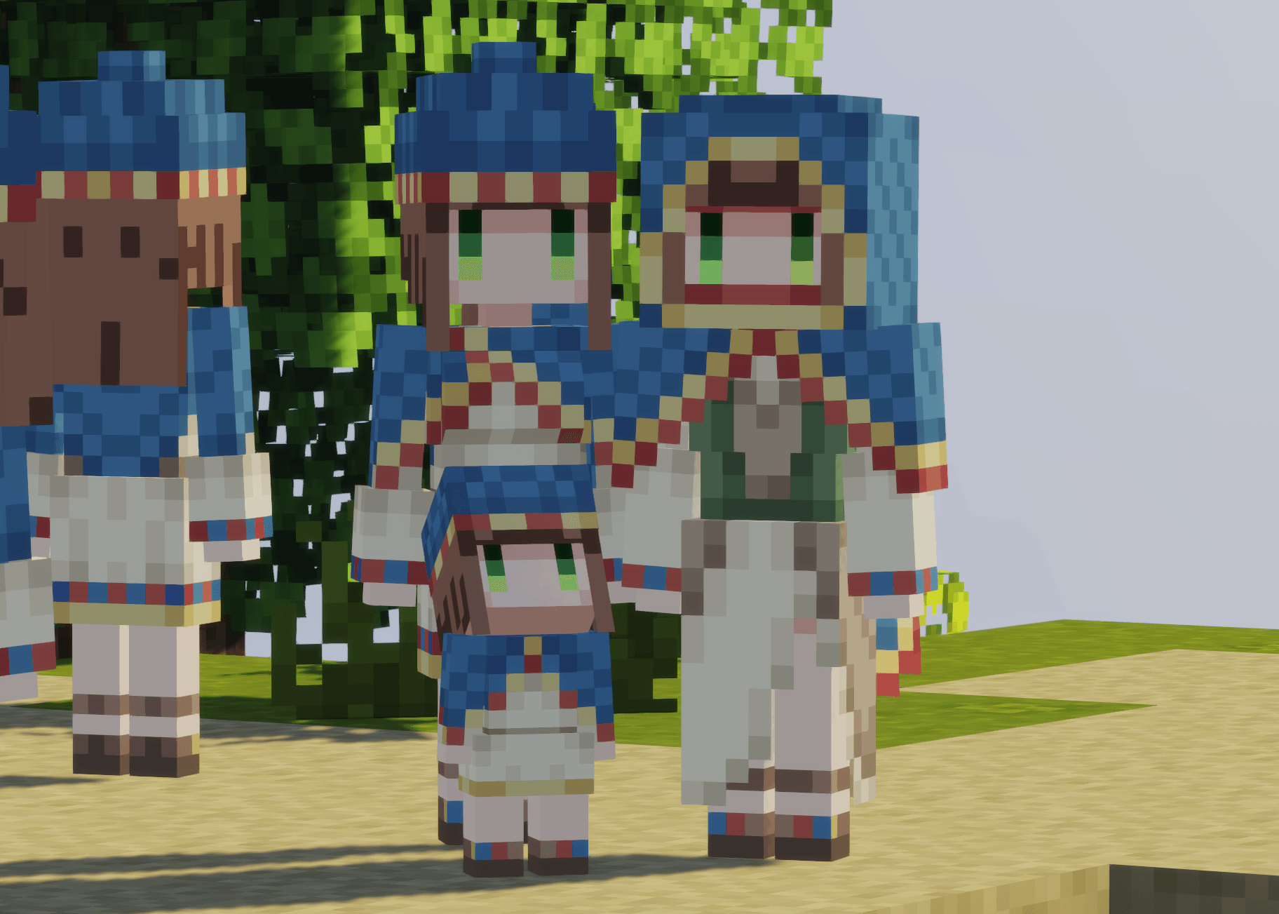 melody's cute girl wandering trader (right) and villagers (left)