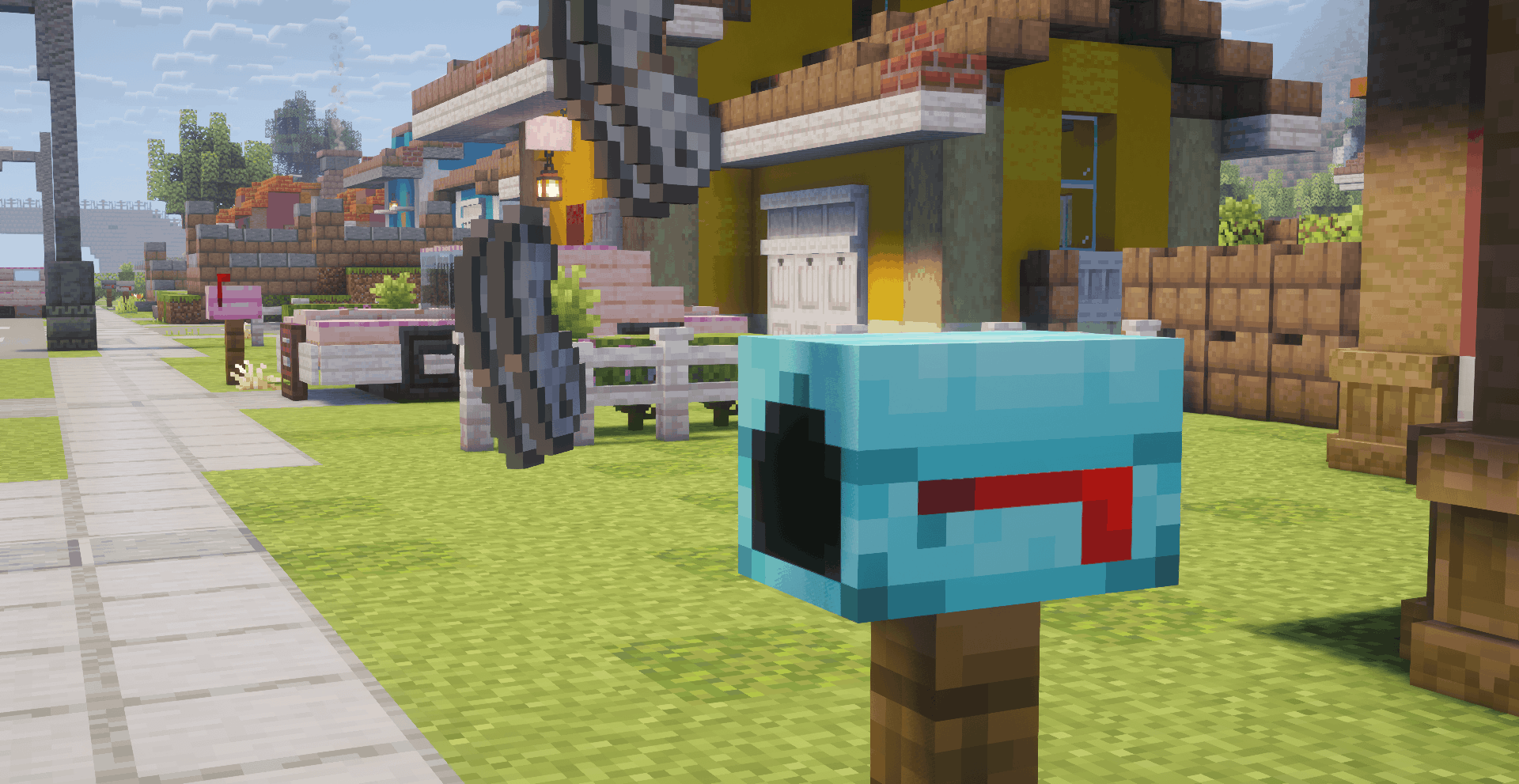 Blue mailbox with newspaper spilling out